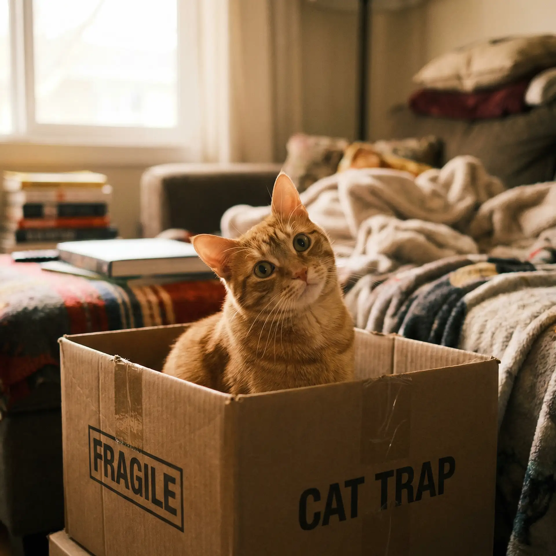 橘猫躲在纸箱里 - 外出就餐4